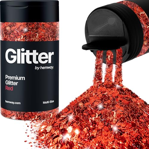 Hemway Rot 5 Größe Glitzer Mischen 120g/4.2oz Fein Grob Metallisch Harz Handwerk Multi-Größe Glitzer Paillette Shaker für Epoxid, Haare Gesicht Körper Auge Nagel Kunst Festival Party von Hemway