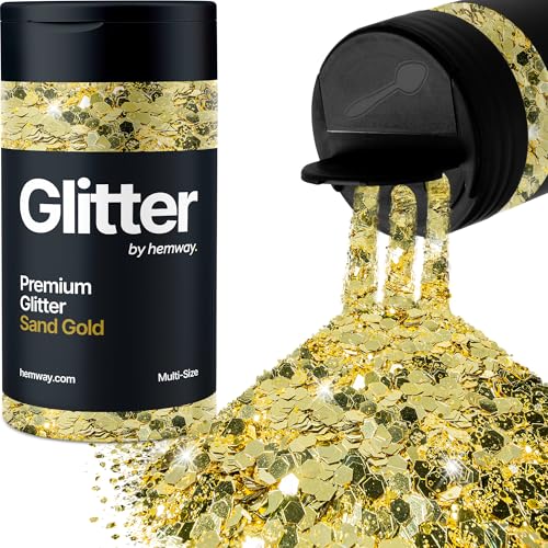 Hemway Sand-Gold 5 Größe Glitzer Mischen 120g/4.2oz Fein Grob Metallisch Harz Handwerk Multi-Größe Glitzer Paillette Shaker für Epoxid, Haare Gesicht Körper Auge Nagel Kunst Festival Party von Hemway
