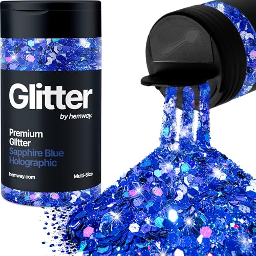 Hemway Saphirblau Holografisch 5 Größe Glitzer Mischen 120g/4.2oz Fein Grob Metallisch Harz Handwerk Multi-Größe Glitzer Paillette Shaker für Epoxid, Haare Gesicht Körper Auge Nagel Kunst Festival von Hemway