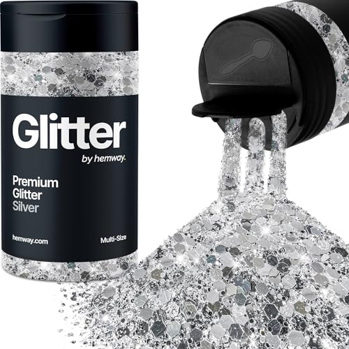 Hemway Silber 5 Größe Glitzer Mischen 120g/4.2oz Fein Grob Metallisch Harz Handwerk Multi-Größe Glitzer Paillette Shaker für Epoxid, Haare Gesicht Körper Auge Nagel Kunst Festival Party von Hemway