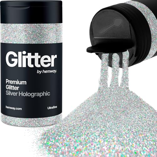 Hemway Silber Holografisch Glitzer Ultrafine 130g/4.6oz Pulver Metallisches Harz Handwerk Glitzer Flocke Pailletten für Epoxid Becher, Haare Gesicht Körper Auge Nagelkunst Fest von Hemway
