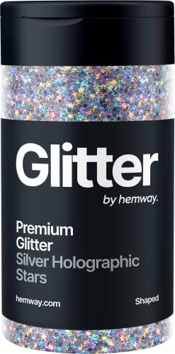 Hemway Silberne Holografische Sterne Glitzer Formte 78g/2.8oz Pulver Metallisches Harz Handwerk Glitzer Flocke Pailletten für Epoxid Becher, Haare Gesicht Körper Auge Nagelkunst Fest von Hemway