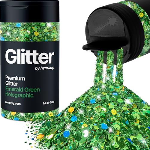 Hemway Smaragdgrün Holografisch 5 Größe Glitzer Mischen 120g/4.2oz Fein Grob Metallisch Harz Handwerk Multi-Größe Glitzer Paillette Shaker für Epoxid, Haare Gesicht Körper Auge Nagel Kunst Festival von Hemway
