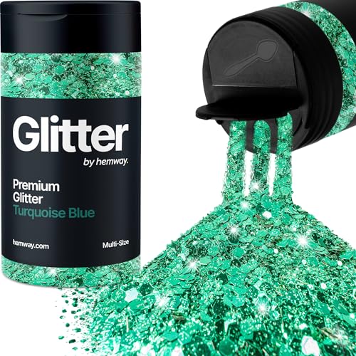 Hemway Türkisblau 5 Größe Glitzer Mischen 120g/4.2oz Fein Grob Metallisch Harz Handwerk Multi-Größe Glitzer Paillette Shaker für Epoxid, Haare Gesicht Körper Auge Nagel Kunst Festival Party von Hemway