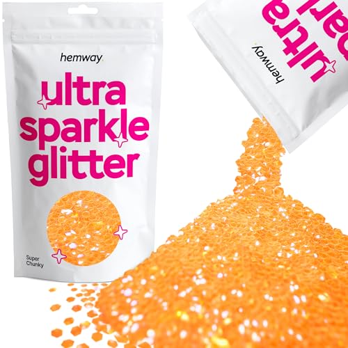 Hemway Ultra-Schein-Glitter - Super Chunky 1/8" 0,125" (3 mm) - Cosmetic Sicher, Epoxidharz, Kunsthandwerk, Hochzeiten, Dekorationen, Kunst, Schönheit, Dekoration - 100g - Fluorescent Neon Orange von Hemway