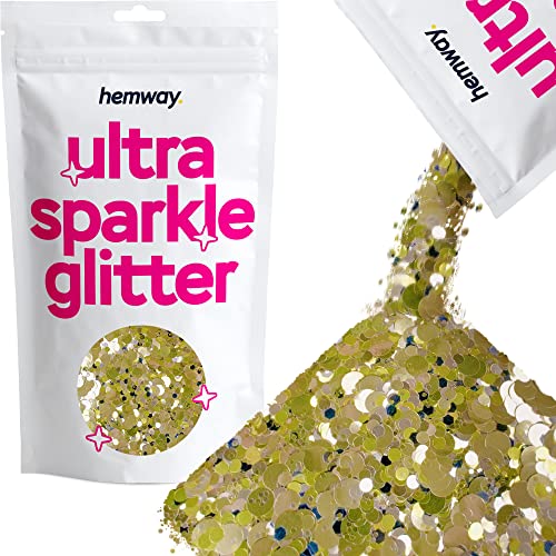 Hemway strahlender Mehrzweckglitter, grob, Glitzerstaub, Puder, Kunst und Handarbeiten, für Weingläser, Dekoration, Hochzeiten, Karten, Blumen, Kosmetik, Gesicht, Augen, Körper, Nägel, Haut, Haar, Festival, goldfarben-schwarzer Tigermix, gold, 200ml / 100g von Hemway