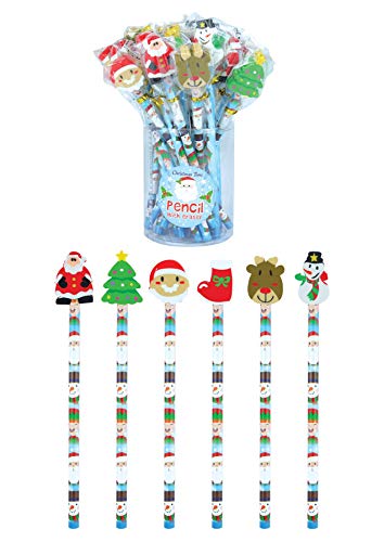 24 x Christmas Pencils With Novelty Erasers Toppers - Wholesale Bulk Buy by Henbrandt von Henbrandt