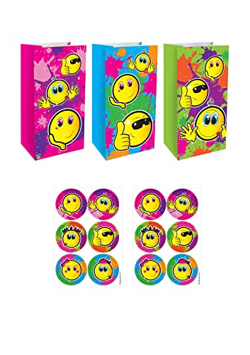 HENBRANDT 24 gelbe Papiertüten mit Verschlussaufklebern, 3 verschiedene Designs, Kinder-Papier-Lunch-Taschen, Partygeschenke, Leckereien, Geschenktüten für Geburtstage, Picknicks, Jungen und Mädchen HENBRANDT 24 gelbe Papiertüten mit Verschlussaufklebern, 3 verschiedene Designs, Kinder-Papier-Lunch-Taschen, Partygeschenke, Leckereien, Geschenktüten für Geburtstage, Picknicks, Jungen und Mädchen von Henbrandt