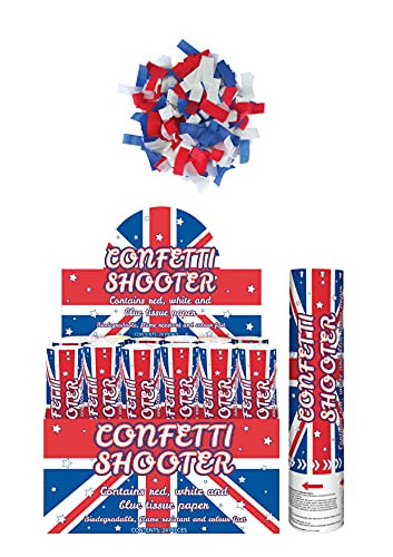 HENBRANDT Konfetti-Kanone mit Union Jack, blau, weiß und rot, biologisch abbaubares Papier, 20 cm, Konfetti-Shooter für Feiern, Grillen, Großbritannien, britische Party-Konfetti-Dekoration, 1 Stück von Henbrandt