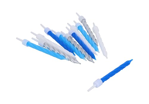 Henbrandt 24 Stück blaue, weiße und silberne Partykerzen mit Kerzenhaltern, spiralförmige Feierkerzen für Geburtstagskuchen, Hochzeitsparty, Babypartys und Jubiläumsdekorationen Henbrandt 24 Stück blaue, weiße und silberne Partykerzen mit Kerzenhaltern, spiralförmige Feierkerzen für Geburtstagskuchen, Hochzeitsparty, Babypartys und Jubiläumsdekorationen von Henbrandt