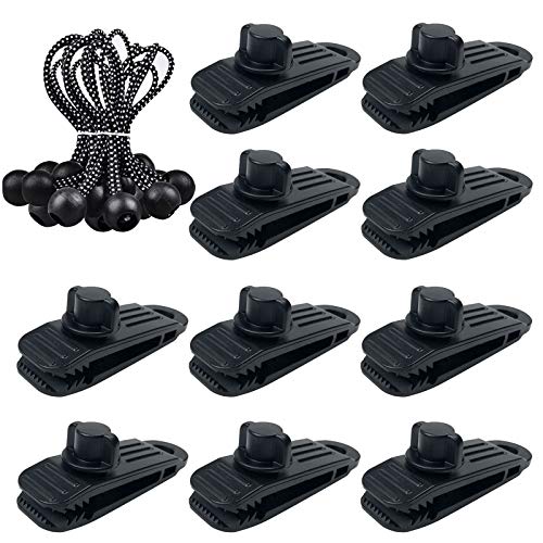 Planenclips, Schwerlast Verschluss-Griff mit Bungee-Seil, Klemmen Festigkeit 60 Stundenmeilen Starker Wind Fit für Markise/Camping im Freien/Caravan Vordach/Autoabdeckung/Pool-Abdeckung (10+10 Stück) von HengLiSam