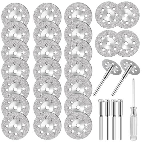 Hengrongshen 25 Stück 22mm Diamant Trennscheiben Set für Dremel Zubehör Rotationswerkzeug, Mini Kreissägeblatt Diamantscheibe mit 4 Stück 3mm Dorn und Schraubendreher für Stein Glas Fliese Hengrongshen 25 Stück 22mm Diamant Trennscheiben Set für Dremel Zubehör Rotationswerkzeug, Mini Kreissägeblatt Diamantscheibe mit 4 Stück 3mm Dorn und Schraubendreher für Stein Glas Fliese von Hengrongshen