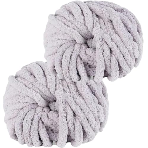 Hengrongshen Dicke Wolle 2 Stück 500g, Chunky Yarn für Armstricken, Häkeln von Decken, XXL Riesen Wolle zum Weben von Schals, Mützen, Haustier Nest - Hellgrau von Hengrongshen