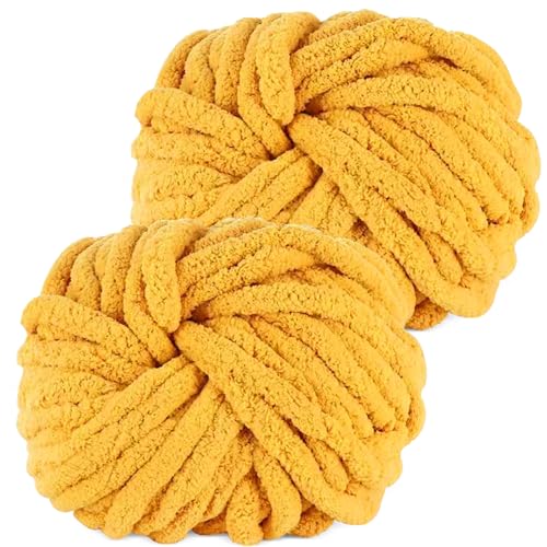 Hengrongshen Dicke Wolle Dickes Garn 2 Stück 500g, Chunky Yarn, Chunky Wool, Armstricken Wolle zum Häkeln für Decke, XXL Riesen Wolle Perfekt zum Weben von Schals Mützen Haustier Nest - Dunkel Gelb von Hengrongshen