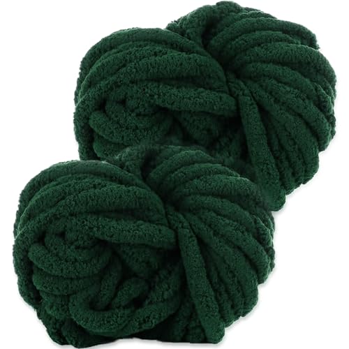 Hengrongshen Dicke Wolle Dickes Garn 2 Stück 500g, Chunky Yarn, Chunky Wool, Armstricken Wolle zum Häkeln für Decke, XXL Riesen Wolle Perfekt zum Weben von Schals Mützen Haustier Nest - Tannengrün von Hengrongshen