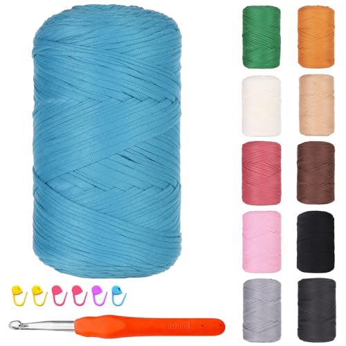 Hengrongshen Textilgarn zum Häkeln, 400g/120m T Shirt Garn zum Häkeln, Baumwollgarn Dickes Garn Bändchengarn mit Häkelnadeln zum Häkeln und Stricken, für DIY Körbe, Taschen, Decke (Dunkelsee Blau) Hengrongshen Textilgarn zum Häkeln, 400g/120m T Shirt Garn zum Häkeln, Baumwollgarn Dickes Garn Bändchengarn mit Häkelnadeln zum Häkeln und Stricken, für DIY Körbe, Taschen, Decke (Dunkelsee Blau) von Hengrongshen