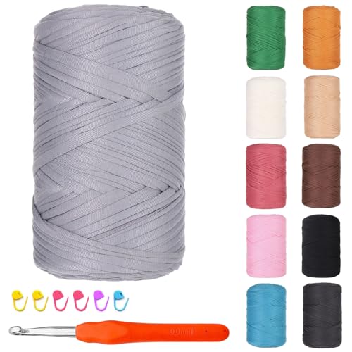 Hengrongshen Textilgarn zum Häkeln, 400g/120m T Shirt Garn zum Häkeln, Baumwollgarn Dickes Garn Bändchengarn mit Häkelnadeln zum Häkeln und Stricken, für DIY Körbe, Taschen, Decke (Mittel Grau) Hengrongshen Textilgarn zum Häkeln, 400g/120m T Shirt Garn zum Häkeln, Baumwollgarn Dickes Garn Bändchengarn mit Häkelnadeln zum Häkeln und Stricken, für DIY Körbe, Taschen, Decke (Mittel Grau) von Hengrongshen