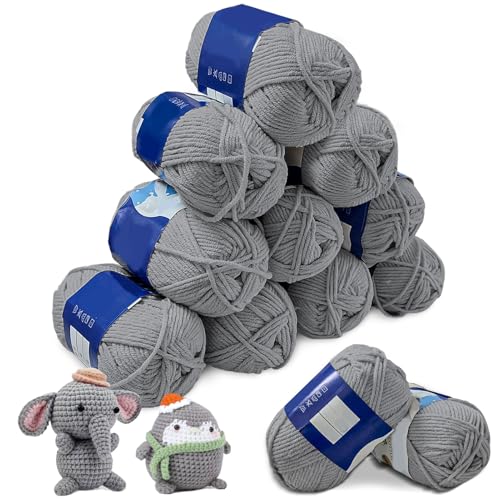 Hengrongshen Wolle zum Häkeln, 12 x 50g Häkelgarn, Babywolle zum Stricken Weich, Häkelwolle Baumwolle für Häkeln Stricken und Handwerk, Crochet Yarn für Mützen, Schals, Socken und DIY (Grau) von Hengrongshen