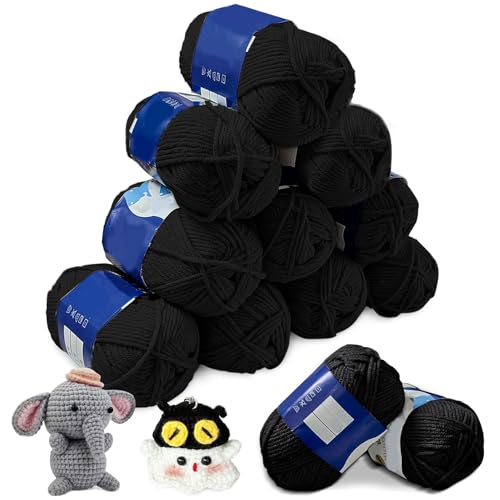 Hengrongshen Wolle zum Häkeln, 12 x 50g Häkelgarn, Babywolle zum Stricken Weich, Häkelwolle Baumwolle für Häkeln Stricken und Handwerk, Crochet Yarn für Mützen, Schals, Socken und DIY (Schwarz) Hengrongshen Wolle zum Häkeln, 12 x 50g Häkelgarn, Babywolle zum Stricken Weich, Häkelwolle Baumwolle für Häkeln Stricken und Handwerk, Crochet Yarn für Mützen, Schals, Socken und DIY (Schwarz) von Hengrongshen