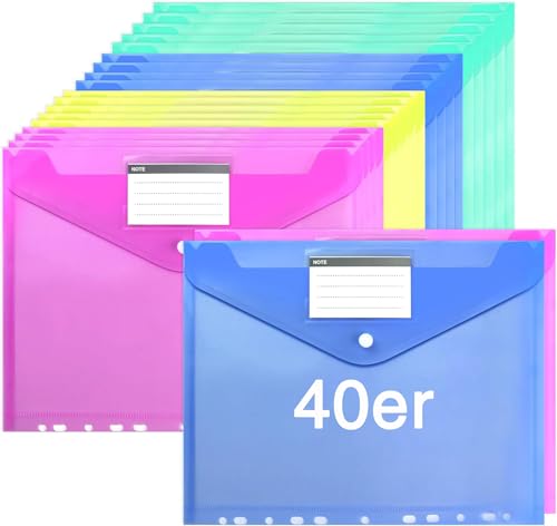 Hengsong Dokumentenmappe A4,40er Dokumententasche A4 Abheftbar,Sammelmappe A4,Dokumententasche Wasserdicht mit Etikettentasche und 11 Lochrand,für Dokumente Organisieren,Bunt von Hengsong