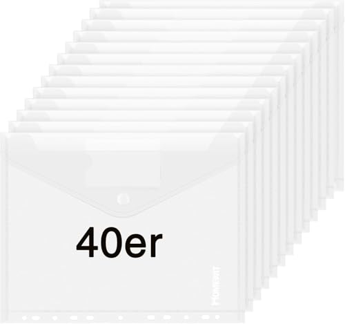 Hengsong Dokumentenmappe A4,40er Dokumententasche A4 Abheftbar,Sammelmappe A4,Dokumententasche Wasserdicht mit Etikettentasche und 11 Lochrand,für Dokumente Organisieren,Weiß von Hengsong