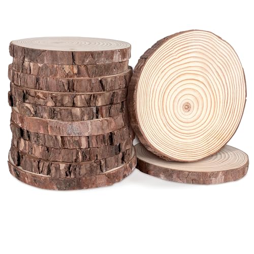 Hengsong Holzscheiben Ohne Loch 12 Stk,Holzplatte Rund 12-13cm,Baumscheiben,Holzscheiben zum Basteln,Baumrinde zum Basteln für DIY&Holzanhänger zum Bemalen&Hochzeits-Weihnachtsdeko von Hengsong