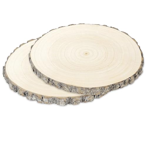 Hengsong Holzscheiben Ohne Loch 2 Stk,Holzplatte Rund 28-32cm,Baumscheiben,Holzscheiben zum Basteln,Baumrinde zum Basteln für DIY&Holzanhänger zum Bemalen&Hochzeits-Weihnachtsdeko von Hengsong