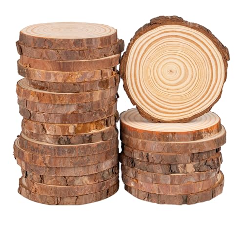 Hengsong Holzscheiben Ohne Loch 30 Stk,Holzplatte Rund 9-10cm,Baumscheiben,Holzscheiben zum Basteln,Baumrinde zum Basteln für DIY&Holzanhänger zum Bemalen&Hochzeits-Weihnachtsdeko von Hengsong