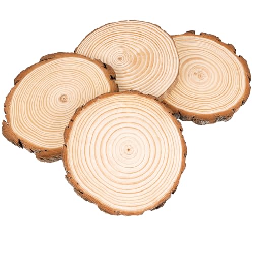 Hengsong Holzscheiben Ohne Loch 4 Stk,Holzplatte Rund 25-28cm,Baumscheiben,Holzscheiben zum Basteln,Baumrinde zum Basteln für DIY&Holzanhänger zum Bemalen&Hochzeits-Weihnachtsdeko von Hengsong
