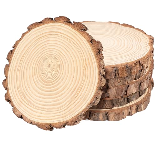 Hengsong Holzscheiben Ohne Loch 5 Stk,Holzplatte Rund 23-25cm,Baumscheiben,Holzscheiben zum Basteln,Baumrinde zum Basteln für DIY&Holzanhänger zum Bemalen&Hochzeits-Weihnachtsdeko von Hengsong