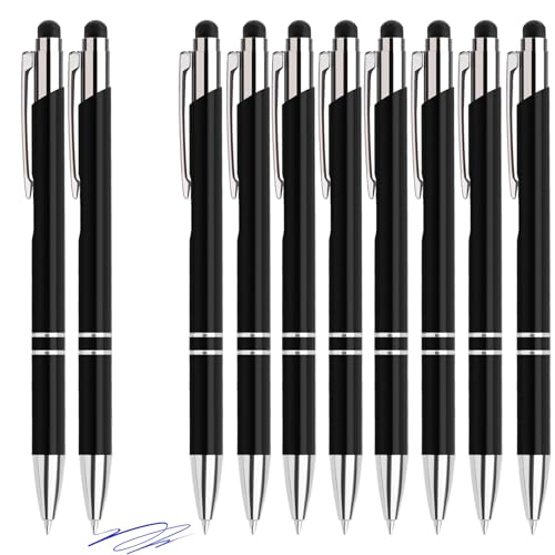 Hengsong Kugelschreiber Hochwertig,100 Kugelschreiber mit Touchpen Set,mit 0,7-mm-Mine,Druckkugelschreiber,für Büro,Business&Schule,Metall,Schwarz mit Blau tinte von Hengsong