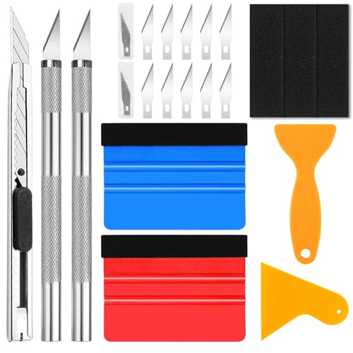 Hengxinchen 19 Stück Rakel für Folie,Folierungs Werkzeug Kit,Rakel Set für Tönungsfolie Auto,Folierungs Werkzeug Set für Wrap Auto,2 Filzrakel Rakel, Präzisionsmesser, Messer mit 10 Klingen Hengxinchen 19 Stück Rakel für Folie,Folierungs Werkzeug Kit,Rakel Set für Tönungsfolie Auto,Folierungs Werkzeug Set für Wrap Auto,2 Filzrakel Rakel, Präzisionsmesser, Messer mit 10 Klingen von Hengxinchen