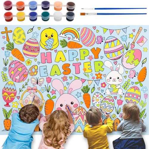 Ausmalen Tischdecke Ostern, Happy Easter Ausmal-Tischdecke, Ostertischdecke Bemalbare, Ostern Tischdecke zum Ausmalen, Papier-Tischdecke Ostern zum Ausmalen, mit 12 Farben und 2 Pinsel Ausmalen Tischdecke Ostern, Happy Easter Ausmal-Tischdecke, Ostertischdecke Bemalbare, Ostern Tischdecke zum Ausmalen, Papier-Tischdecke Ostern zum Ausmalen, mit 12 Farben und 2 Pinsel von Henjunu