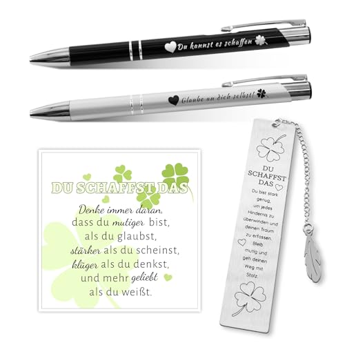 Mutmacher Geschenk Set, Motivierende Kugelschreiber mit Spruch, Lesezeichen Metall, Du Schaffst Das, Glücksbringer Prüfung, Aufmunterung Geschenke für Männer Frauen Freund Kollege Prüfung Mutmacher Geschenk Set, Motivierende Kugelschreiber mit Spruch, Lesezeichen Metall, Du Schaffst Das, Glücksbringer Prüfung, Aufmunterung Geschenke für Männer Frauen Freund Kollege Prüfung von Henjunu