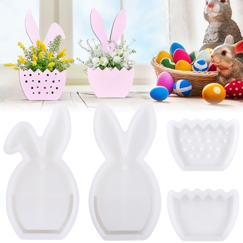 Silikonformen Gießformen Ostern, 4 Stück Silikon Gießform Kerzenhalter, Osterhase Silikonform for Gips, Sojawachs Kerzen, Ostergeschenke, Handwerk von Henjunu