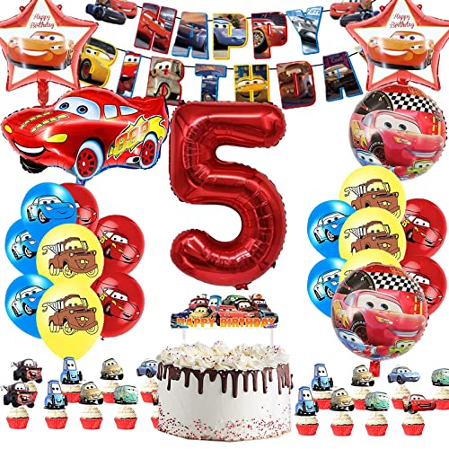 Henkodo Cars Geburtstagsdeko,47 Stück Kindergeburtstag Deko,Cars Geburtstagsdeko 5 Jahre,Kuchendekorationen,Geburtstagsdeko Cars Jungen,Thema Happy Birthday Banner Dekoration für Kinder von Henkodo