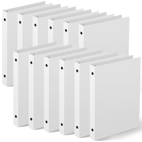 Henoyso 12 Stück 2,5 cm Mini-3-Ringbuch, passend für 14 x 21,6 cm Papier, drei runde Ringe, Kunststoff-Mini-Ordner für Schule, Büro, Rezeptbinder, Fotoalbum-Seiten (weiß) von Henoyso