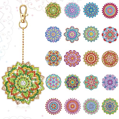 Henoyso 20 Stück Diamant-Malerei-Schlüsselanhänger-Sets für Erwachsene, Diamantkunst, Kreuz, doppelseitig, kreuzförmig, 5D-Diamantkunst-Schlüsselanhänger, Geschenk, Party (Mandalas) von Henoyso