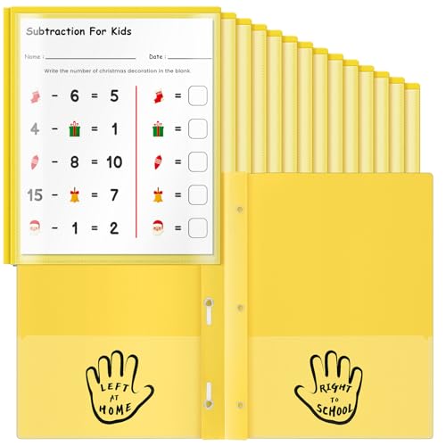 Henoyso 24 Stück 2 Taschen Take Home Ordner Eltern-Lehrer-Kommunikation Kunststoff Hausaufgabenordner mit 3 transparenten Taschen und 3 Zinken für Schule Büro 30 x 24 cm (Gelb) von Henoyso