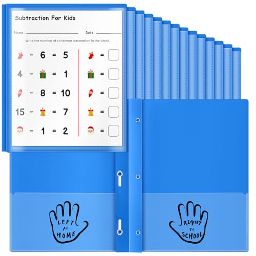 Henoyso 24 Stück 2 Taschen Take Home Ordner Eltern-Lehrer-Kommunikation Kunststoff Hausaufgabenordner mit 3 transparenten Taschen und 3 Zinken für Schule Büro 30 x 24 cm (blau) von Henoyso