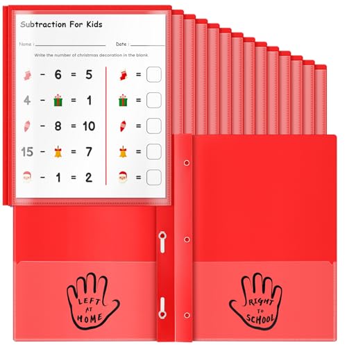 Henoyso 24 Stück 2 Taschen Take Home Ordner Eltern-Lehrer-Kommunikation Kunststoff Hausaufgabenordner mit 3 transparenten Taschen und 3 Zinken für Schule Büro 30 x 24 cm (rot) von Henoyso