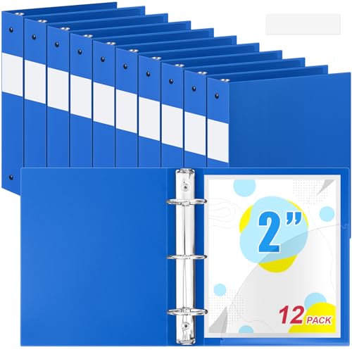 Henoyso 3-Ringbuch, 5,1 cm, Kunststoff, flexibel, rund, passend für Briefgröße 21,6 x 27,9 cm, Papier, hält 300 Blatt mit 1 Tasche, für Büro, Schule, 12 Stück (blau) von Henoyso