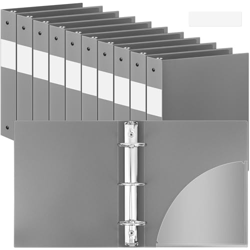 Henoyso 3-Ringbuch, 5,1 cm, Kunststoff, flexibel, rund, passend für Briefgröße 21,6 x 27,9 cm, Papier, hält 300 Blatt mit 1 Tasche, für Büro, Schule, 12 Stück (grau) von Henoyso