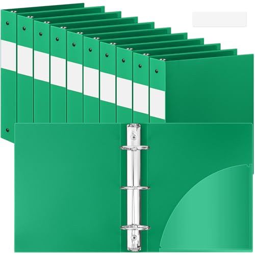 Henoyso 3-Ringbuch, 5,1 cm, Kunststoff, flexibel, rund, passend für Briefgröße 21,6 x 27,9 cm, Papier für 300 Blatt mit 1 Tasche, für Büro, Schule, Grün, 12 Stück von Henoyso