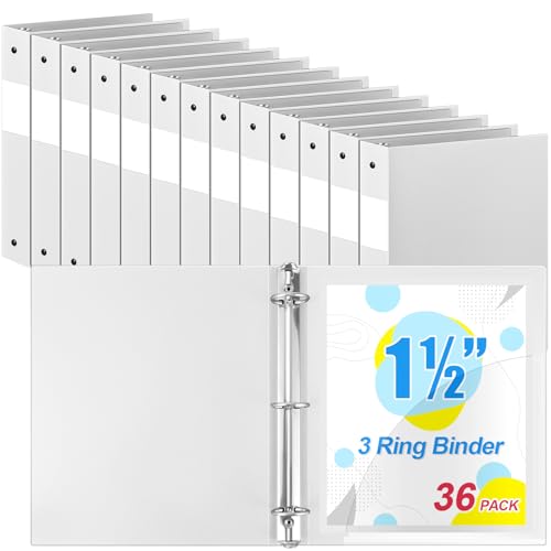 Henoyso 36 Stück 3-Ringbuch, 3,8 cm, Kunststoff, flexibel, rund, passend für Briefgröße 21,6 x 27,9 cm, Papier, hält 300 Blatt mit 1 Tasche, für Büro, Schule (weiß) von Henoyso