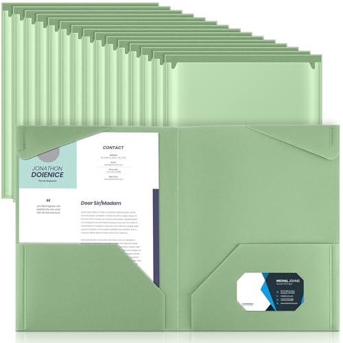 Henoyso 36 Stück Kunststoff-Ordner mit transparenten Vordertaschen, robuste Aktenordner mit 2 Taschen und Kartenfächern für Schülerkommunikation, Schule, Büro, Präsentationsbericht (Salbeigrün) von Henoyso