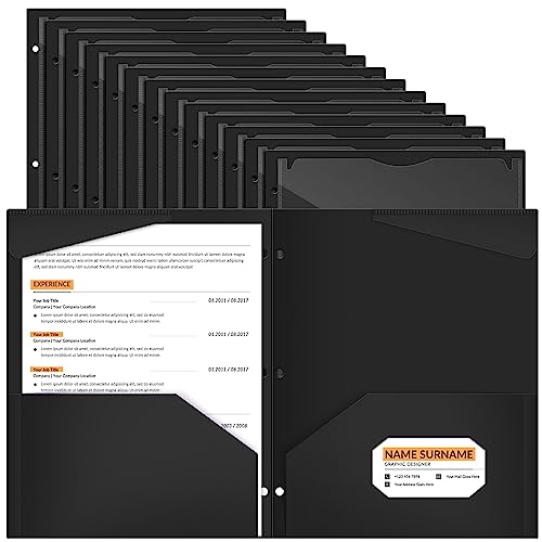 Henoyso 60 Stück 2 Taschen-Ordner mit transparenter Vordertasche, 3-fach gelocht, Kunststoff, robuste Ordner für 3-Ringbücher für 27,9 x 22,9 cm Papierhalter, Büro, Klassenzimmer, Schwarz von Henoyso