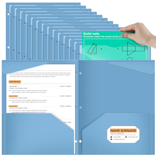 Henoyso 60 Stück 2 Taschen-Ordner mit transparenter Vordertasche, 3-fach gelocht, Kunststoff, robuste Ordner für 3-Ringbücher für 27,9 x 22,9 cm Papierhalter, Büro, Klassenzimmer (Haze Blue) von Henoyso
