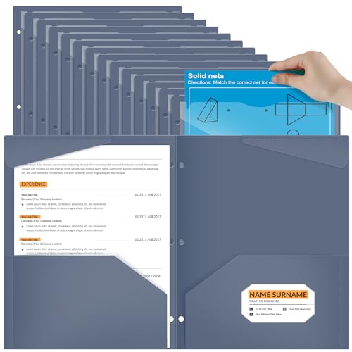 Henoyso 60 Stück 2 Taschen-Ordner mit transparenter Vordertasche, 3-fach gelocht, Kunststoff, robuste Ordner für 3-Ringbücher für 27,9 x 22,9 cm Papierhalter, Büro, Klassenzimmer (Marineblau) von Henoyso