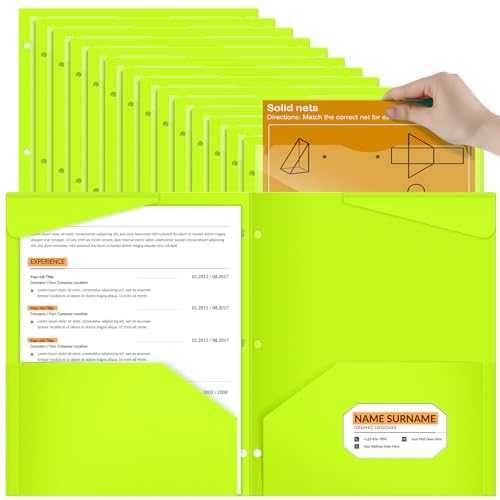 Henoyso 60 Stück 2 Taschen-Ordner mit transparenter Vordertasche, 3-fach gelocht, Kunststoff, robuste Ordner für 3-Ringbücher für 27,9 x 22,9 cm Papierhalter, Büro, Klassenzimmer (glänzendes Grün) von Henoyso